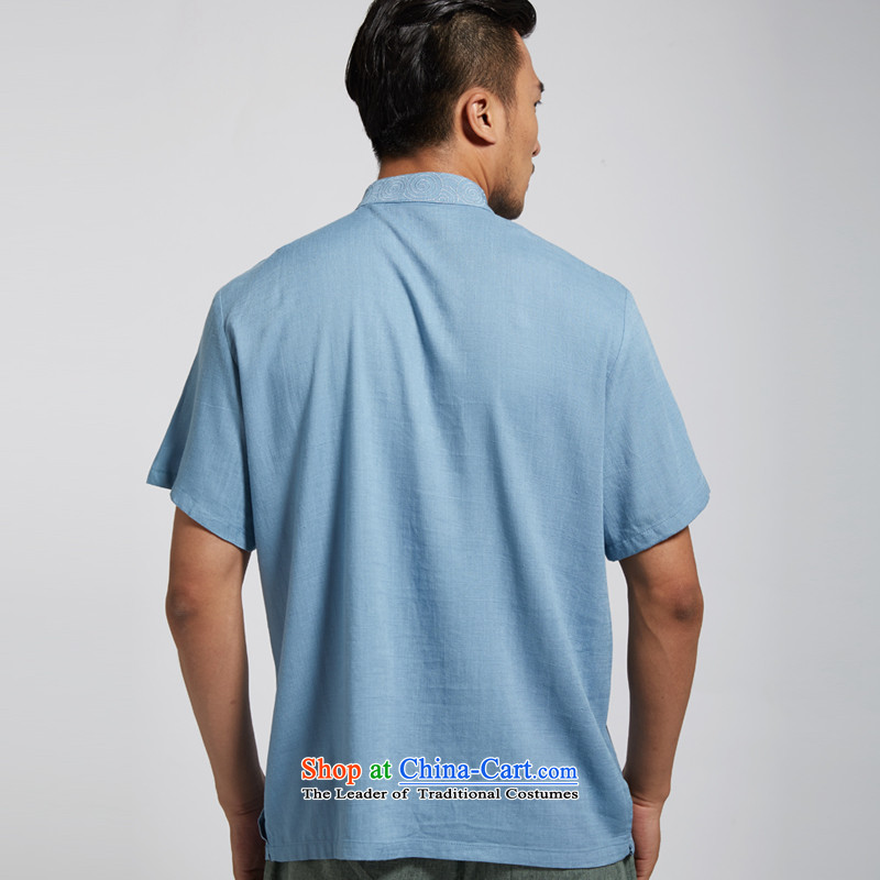Fudo man of de 2015 Summer linen men Tang dynasty China wind short-sleeved blue L/165, Chinese clothing de fudo shopping on the Internet has been pressed.