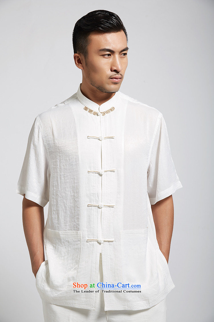 Fudo Chi-taek de 2015 Summer polyester men Tang Dynasty Chinese clothing short-sleeved shirt short-sleeved light and comfortable white L picture, prices, brand platters! The elections are supplied in the national character of distribution, so action, buy now enjoy more preferential! As soon as possible.
