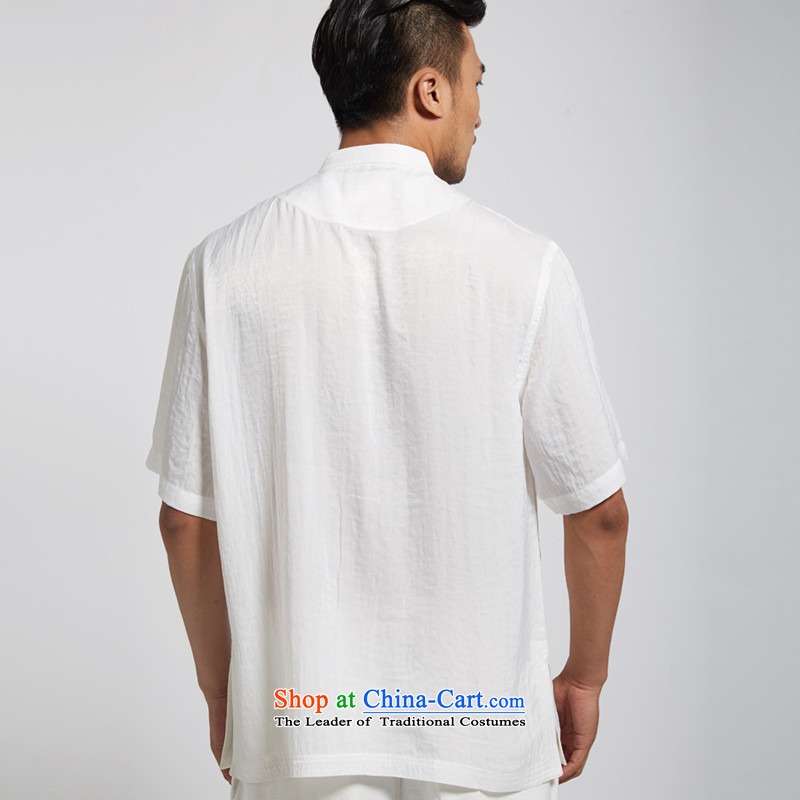 Fudo Chi-taek de 2015 Summer polyester men Tang Dynasty Chinese clothing short-sleeved shirt short-sleeved thin comfortable white , L'Fudo shopping on the Internet has been pressed.