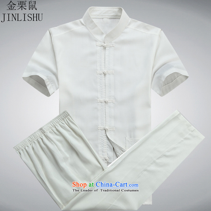 Kim Gopher summer, elderly men loaded Tang dynasty short-sleeved T-shirt men Tang Dynasty Chinese national costume kit white kit S