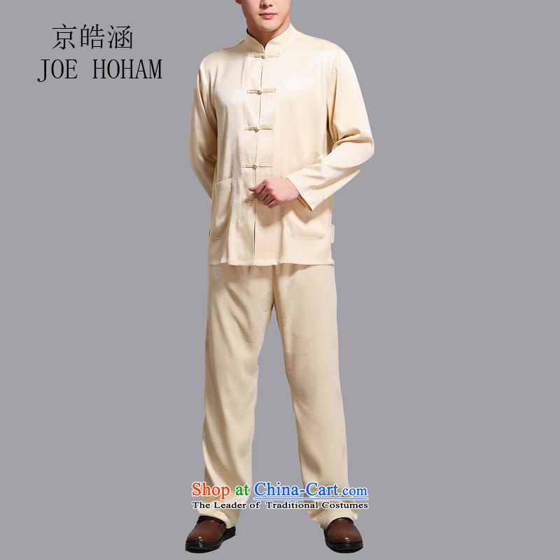 Beijing Summer in the elderly covered by Ho Tang Dynasty Chinese Han-long-sleeved male father replacing jogging exercise clothing collar shirt Kit Gold , L, Putin (JOE HOHAM covered by Ho) , , , shopping on the Internet