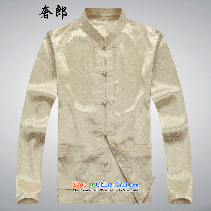 The luxury health during the spring and autumn men Tang Dynasty Package of older persons in long-sleeved China wind men Chinese Disc detained grandpa long-sleeved kit men long-sleeved autumn large summer load beige XXL/185, kit luxury health , , , shoppin