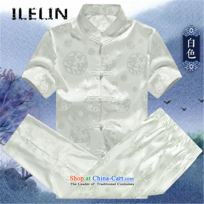 Mr Tang dynasty men ILELIN2015 short-sleeved summer men loose Large Tang dynasty short-sleeved T-shirt in packaged older Han-China wind jogging Tai Chi Kit Yellow 190,ILELIN,,, shopping on the Internet