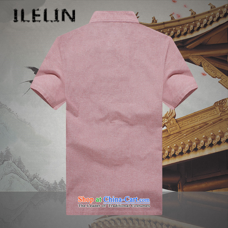 Mr Ronald of Chinese Wind ILELIN2015 men Tang dynasty male summer youth short-sleeved T-shirt Mock-Neck Shirt Chinese Han-improved large pink shirt 175,ILELIN,,, shopping on the Internet