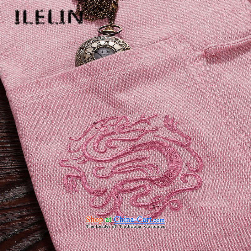 Mr Ronald of Chinese Wind ILELIN2015 men Tang dynasty male summer youth short-sleeved T-shirt Mock-Neck Shirt Chinese Han-improved large pink shirt 175,ILELIN,,, shopping on the Internet