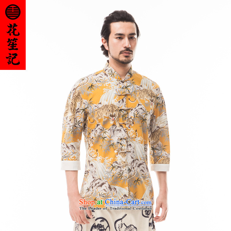 His Excellency flower note China wind retreat Yi Tiger men Stylish retro collar disc detained Tang Dynasty to the wave of national green giant (XL), summer flowers (HUSENJI Polisario) , , , shopping on the Internet