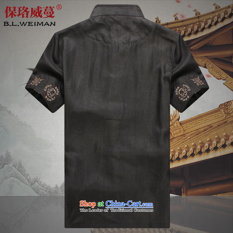 The Lhoba nationality Wei Overgrown Tomb 100 warranty really silk Tang dynasty male short-cloud of Tang Dynasty short-sleeve male summer clothing of older persons in older embroidery incense cloud yarn black , L, warranty, Judy Wai (B.L.WEIMAN Overgrown T
