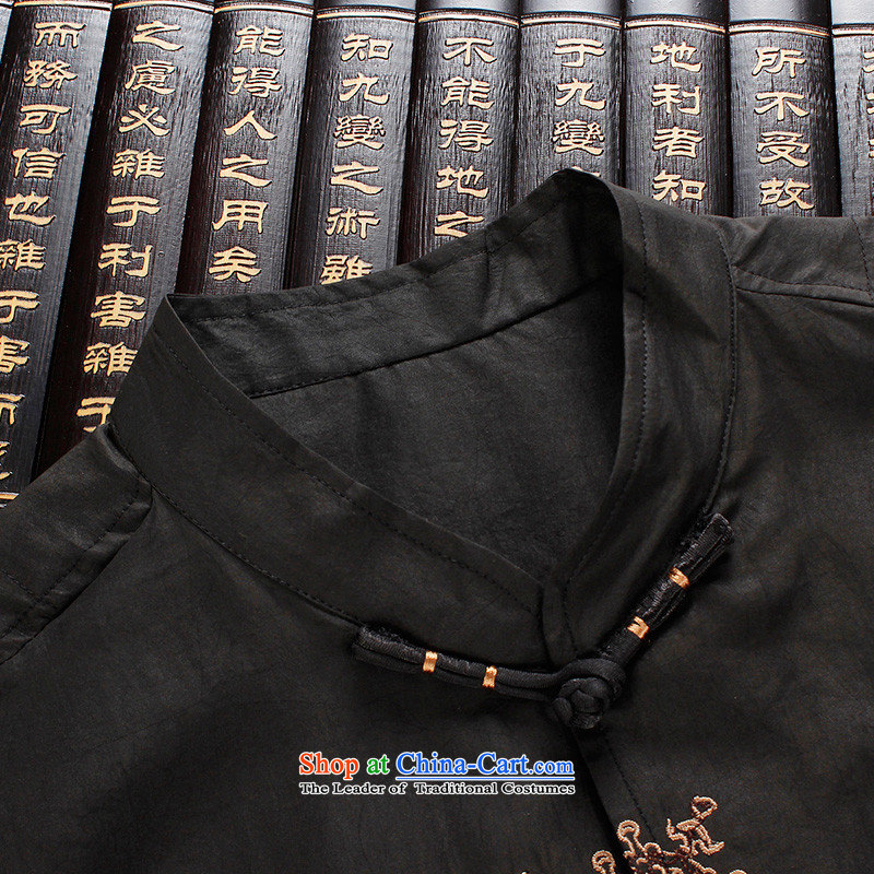 The Lhoba nationality Wei Overgrown Tomb 100 warranty really silk Tang dynasty male short-cloud of Tang Dynasty short-sleeve male summer clothing of older persons in older embroidery incense cloud yarn black , L, warranty, Judy Wai (B.L.WEIMAN Overgrown T