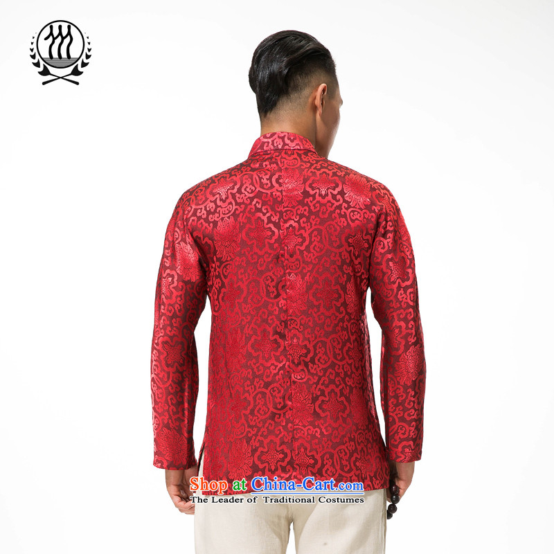 Bosnia and Tang dynasty long-sleeved line thre new products of men and Tang dynasty long-sleeved shirt, elderly men, Tang dynasty deep red and line XXL/185, thre gesaxing) , , , shopping on the Internet