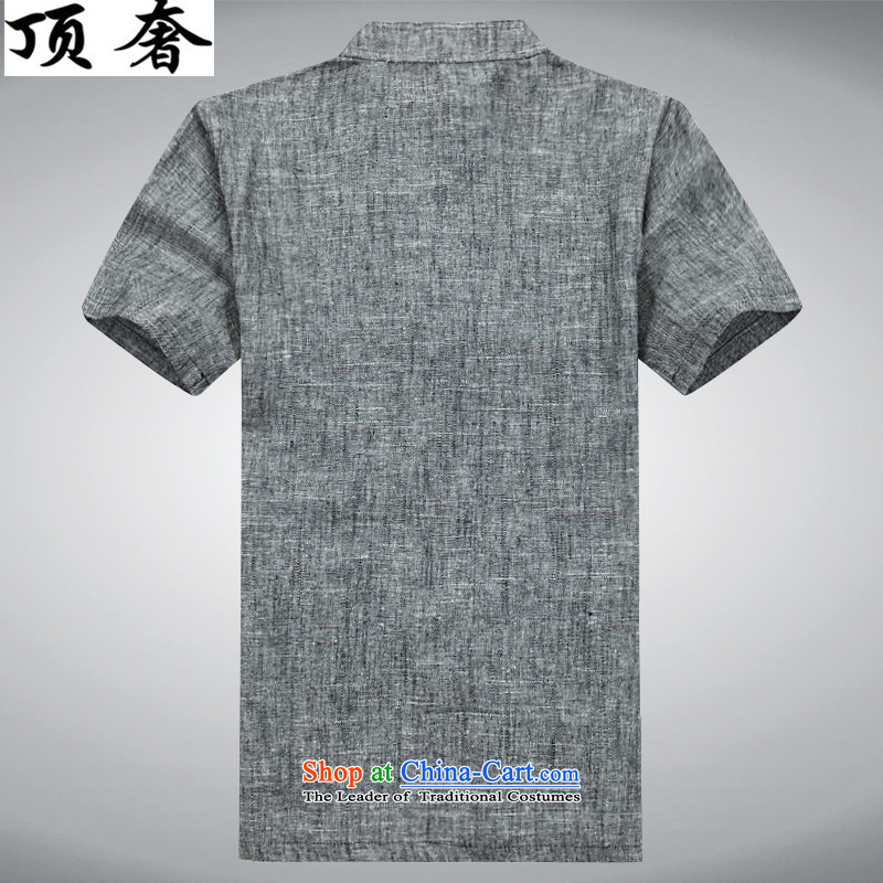 Top Luxury Han-summer men Tang Dynasty Package short-sleeved of older persons in the linen Tang Dynasty Package Version relaxd men father  of Grandpa shirt mock-Dark gray T-shirt, short-sleeved top 165, luxury shopping on the Internet has been pressed.