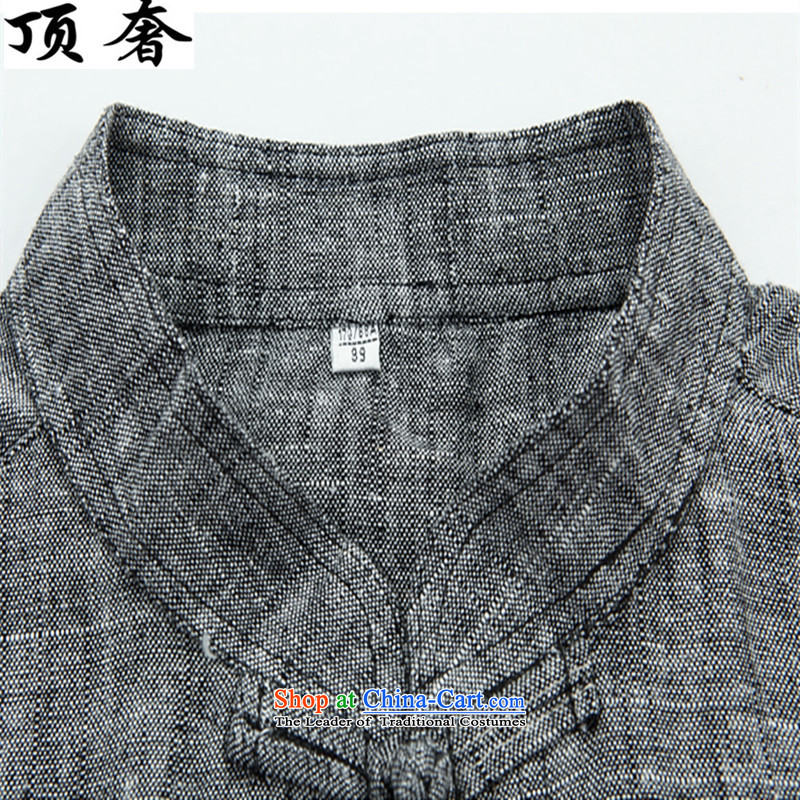 Top Luxury Han-summer men Tang Dynasty Package short-sleeved of older persons in the linen Tang Dynasty Package Version relaxd men father  of Grandpa shirt mock-Dark gray T-shirt, short-sleeved top 165, luxury shopping on the Internet has been pressed.