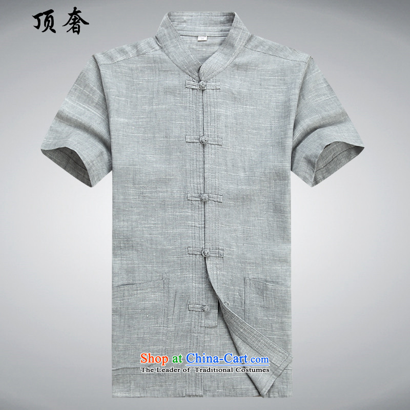 Top Luxury in Tang men older short-sleeve kit summer male short-sleeved linen ethnic Han-China wind men kit beige loose collar tray snap version installed a light gray 1 DAD package 180, top luxury shopping on the Internet has been pressed.