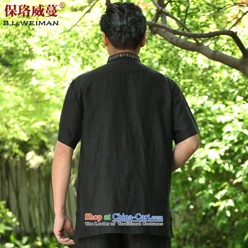 The Lhoba nationality Wei Overgrown Tomb 100 UNPROFOR also silk shirt sauna for men Short-Sleeve Mock-Neck disc buttoned, Father jar cloud yarn clothes black 4XL, warranty, Judy Wai (B.L.WEIMAN Overgrown Tomb) , , , shopping on the Internet