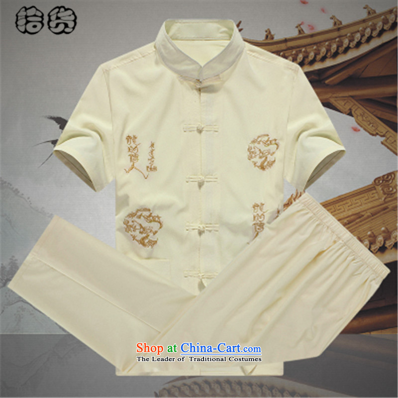 The 2015 summer, pickup men Tang Dynasty Package summer short-sleeved larger of older persons in the father of men loose emulation silk elderly men's grandfather Tang Dynasty Summer A white 185 pickup (shihuo) , , , shopping on the Internet