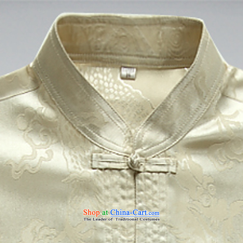 Men's long-sleeved Tang dynasty summer new products of men in T-shirt shirt older men Tang Dynasty Package beige , L, ink-YI (MORE shopping on the Internet has been pressed.