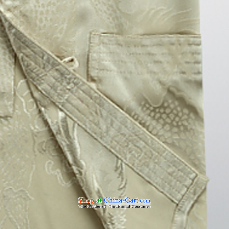 Men's long-sleeved Tang dynasty summer new products of men in T-shirt shirt older men Tang Dynasty Package beige , L, ink-YI (MORE shopping on the Internet has been pressed.