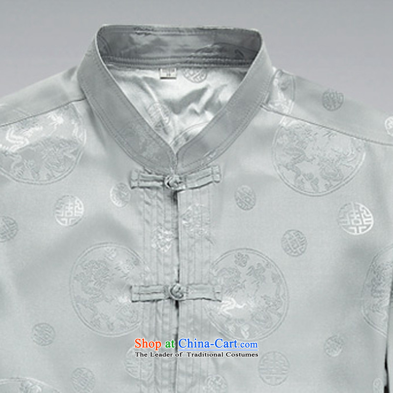 China wind knitting cowboy Tang Dynasty Chinese jacket stylish collar retro   t-shirt , light gray ink-YI (MORE shopping on the Internet has been pressed.