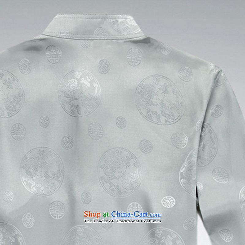 China wind knitting cowboy Tang Dynasty Chinese jacket stylish collar retro   t-shirt , light gray ink-YI (MORE shopping on the Internet has been pressed.