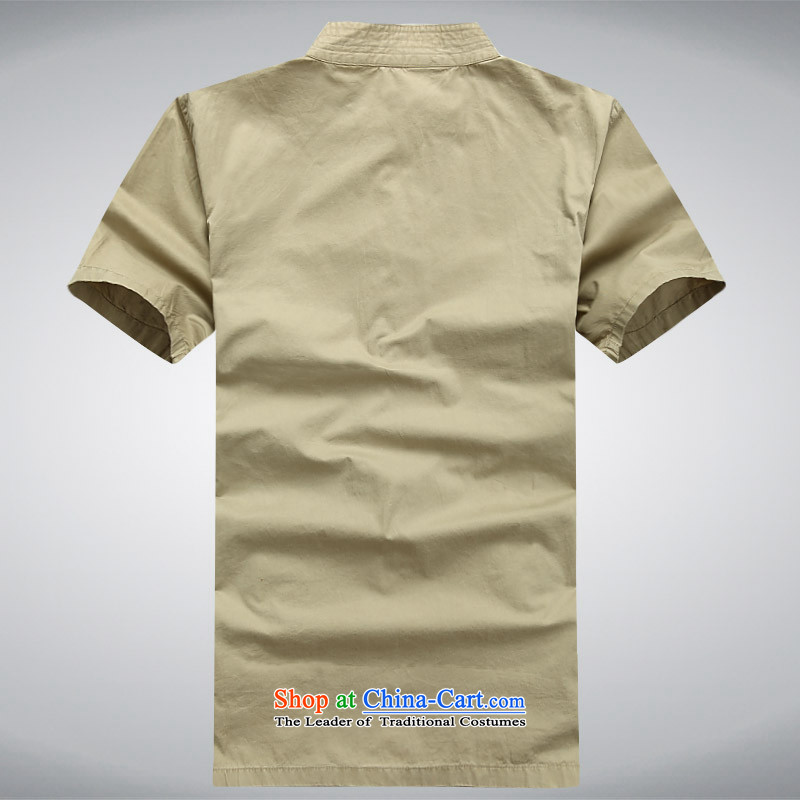 2015 Summer men Tang dynasty male short-sleeved China wind of men to Chinese shirt national dress shirt with Grandpa summer khaki XXXL, ink-YI (MORE shopping on the Internet has been pressed.