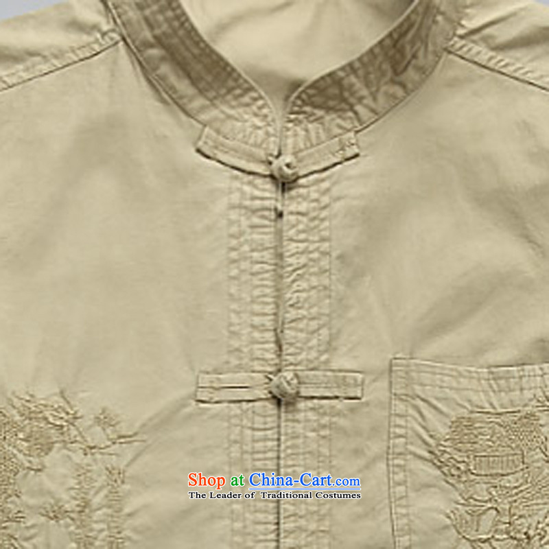 2015 Summer men Tang dynasty male short-sleeved China wind of men to Chinese shirt national dress shirt with Grandpa summer khaki XXXL, ink-YI (MORE shopping on the Internet has been pressed.