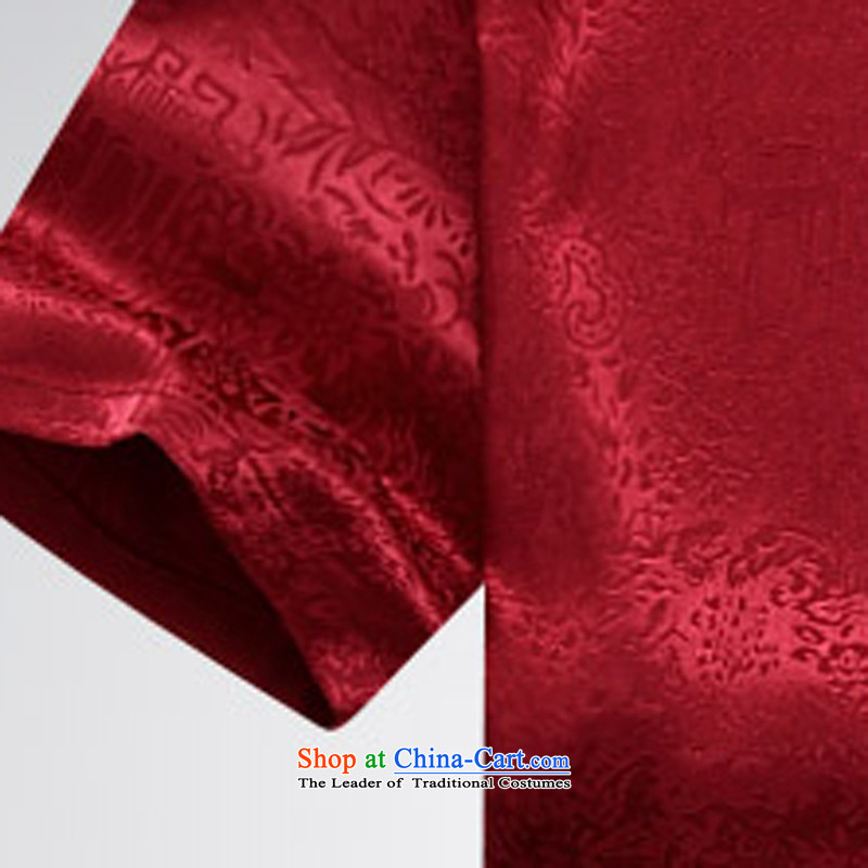 Tang dynasty new male short-sleeved Tang dynasty in older men casual summer Chinese clothing elderly ethnic XXL, deep red ink-YI (MORE shopping on the Internet has been pressed.