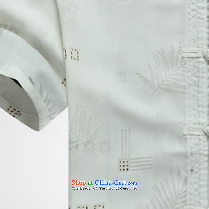 2015 Summer men Tang dynasty male short-sleeved China wind men manually disc detained Chinese shirt national dress shirt with white summer grandpa M ink-YI (MORE shopping on the Internet has been pressed.