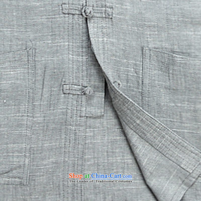 2015 new linen men Tang dynasty short-sleeved shirt Chinese clothing summer shirt that older Tang Dynasty Light Gray Ink-XL, Iraq (MORE YI) , , , shopping on the Internet