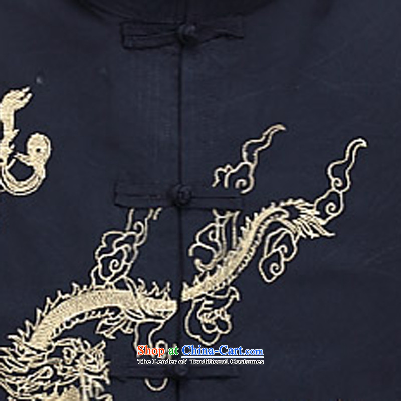 In older men short-sleeved shirt xl father replacing Tang Dynasty Chinese Summer Peterkin half Sleeve Tops Father's Day shirt gift dark blue XXXL, (MORE ink-YI) , , , shopping on the Internet