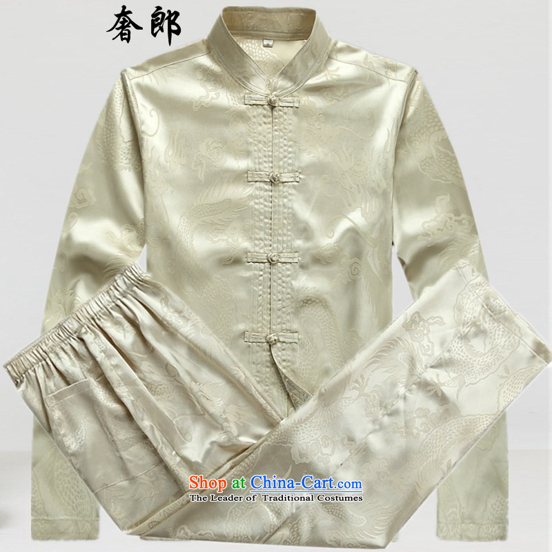 The extravagance in health of older men and the spring and summer Tang dynasty l Chinese Chinese tunic kit father blouses national costume Han-New China wind Han-tai chi service kitM_170 beige