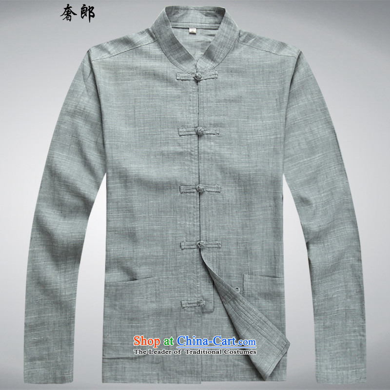 The luxury Health 2015 new elderly men in the spring and autumn replacing kung fu with Chinese Han-Tang dynasty father relaxd exercise clothing traditional leisure collar Kit-ching gray T-shirtXL