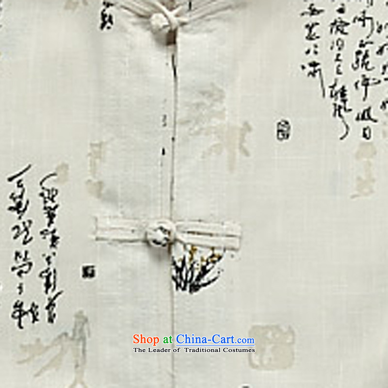 The elderly in the Tang dynasty and summer collar linen Tang dynasty men short-sleeved larger men China wind improved Chinese tunic beige XL, ink-YI (MORE shopping on the Internet has been pressed.