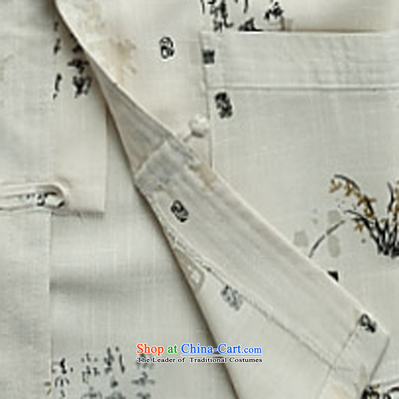 The elderly in the Tang dynasty and summer collar linen Tang dynasty men short-sleeved larger men China wind improved Chinese tunic beige XL, ink-YI (MORE shopping on the Internet has been pressed.