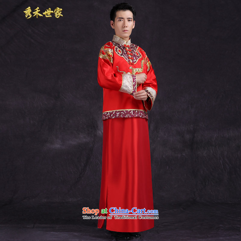 Sau Wo service men summer Chinese men married new Ogonis toasting champagne dress suit large use of Tang Dynasty Chinese tunic large red L, roving entertainment show family wo shopping on the Internet has been pressed.