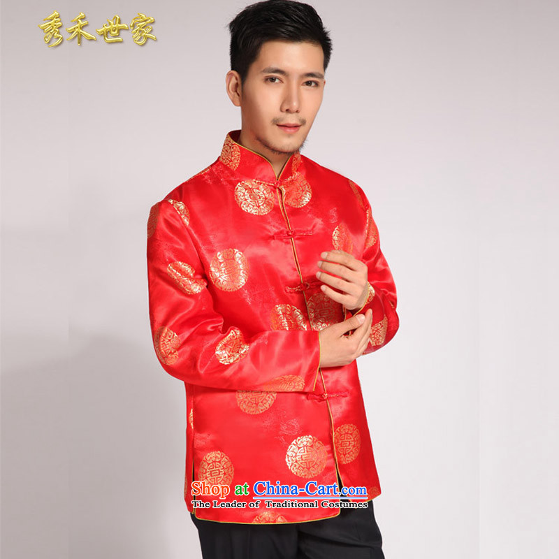 Sau Wo Men's family new summer Chinese style wedding married men and Tang dynasty red Sau Wo serving Chinese tunic national costumes of the bridegroom bows dress large red , L, Sau Wo family shopping on the Internet has been pressed.