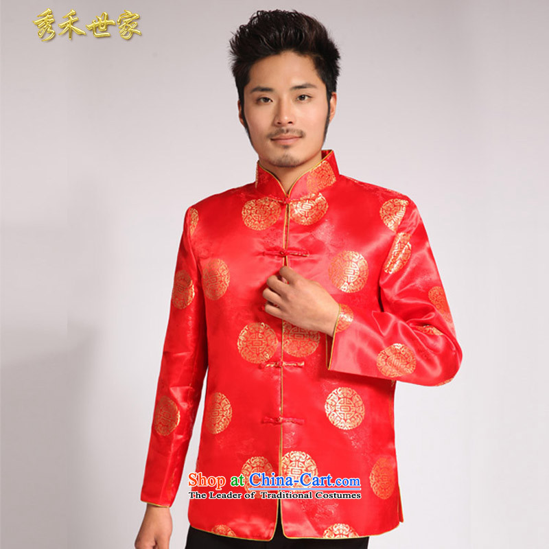 Sau Wo Men's family new summer Chinese style wedding married men and Tang dynasty red Sau Wo serving Chinese tunic national costumes of the bridegroom bows dress large red , L, Sau Wo family shopping on the Internet has been pressed.