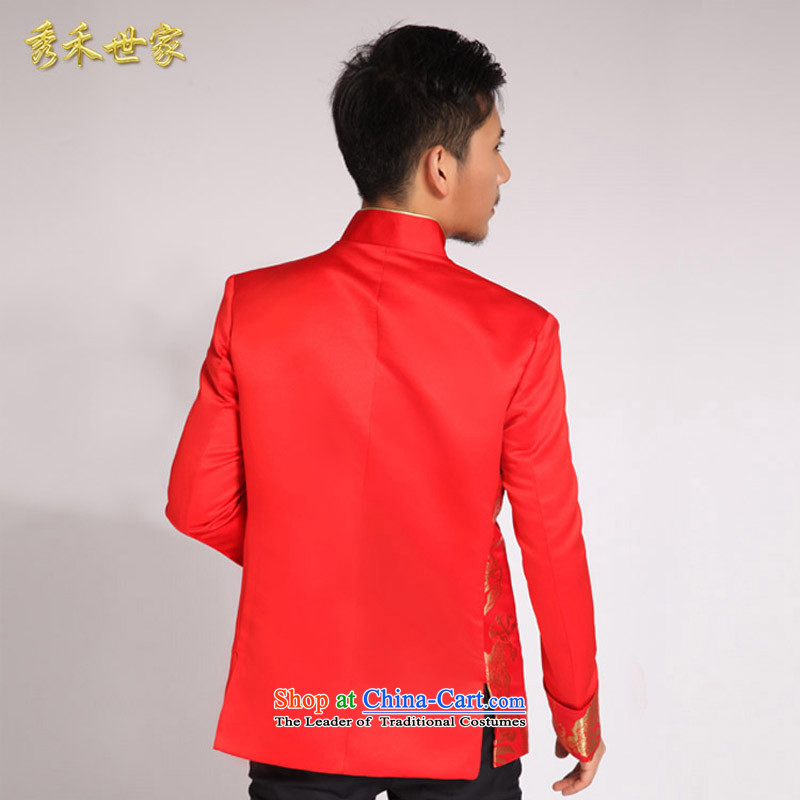 Sau Wo saga of men of the bridegroom Tang Dynasty Chinese wedding dress Sau Wo service men and the groom replacing Men's Apparel-soo and roving entertainment to suit large red T-shirt , single-family wo shopping on the Internet has been pressed.