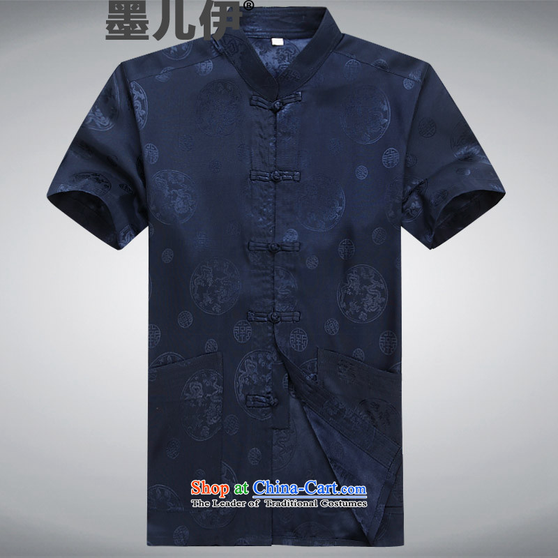 The elderly in the Tang dynasty and the elderly for summer grandpa replacing men short-sleeve kit of ethnic father pack black dark blue aXL