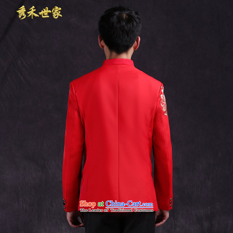 Sau family wo men Chinese style wedding groom long-sleeved Soo Wo service men Tang Dynasty Chinese tunic red wedding dress costume Hi-new large red , L, Sau Wo family shopping on the Internet has been pressed.
