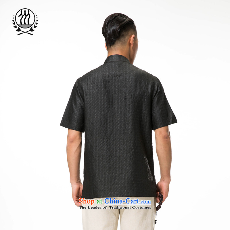 Bosnia and thre line short-sleeved Tang dynasty summer new men incense cloud male silk yarn Tang dynasty in his shirt-sleeves blouse of older men silk Tang dynasty incense cloud yarn short-sleeved T-shirt and black XL/180, thre gesaxing line () , , , shop