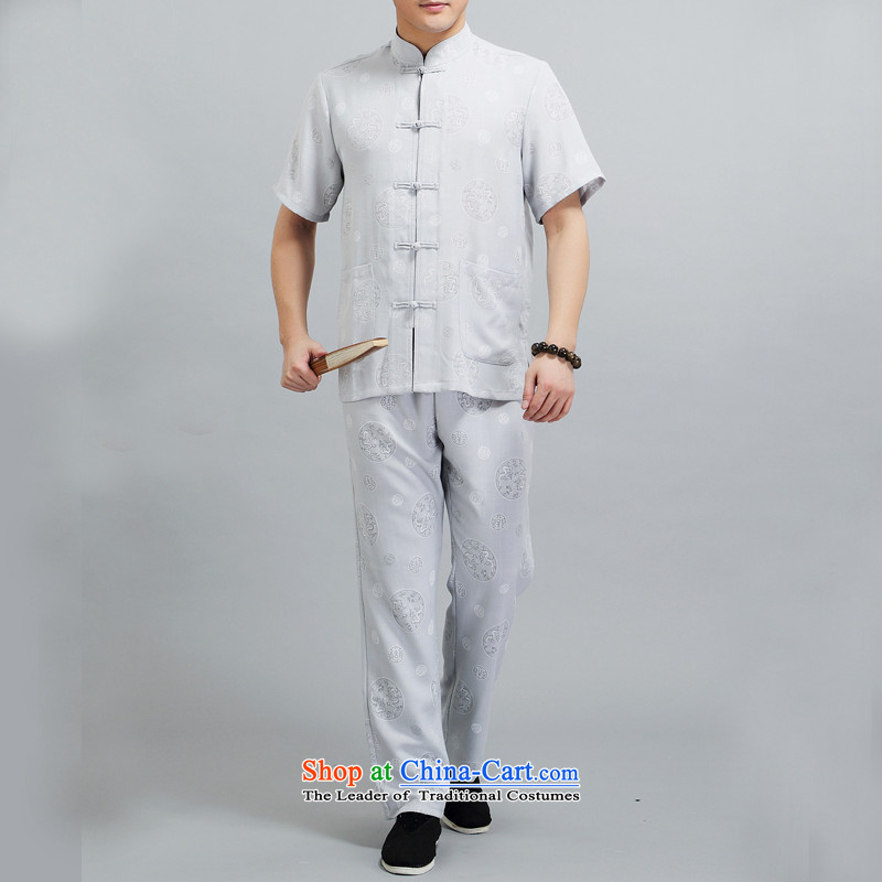 Kanaguri mouse summer men Tang dynasty short-sleeve kit Chinese national wind in leisure older Han-Tang Dynasty Light Gray XXXL, kanaguri mouse (JINLISHU) , , , shopping on the Internet
