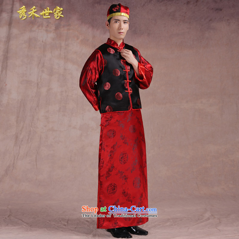 Chinese style wedding new service men married toasting champagne Ogonis dress Soo Wo Service happy marriage maximum use of ancient bridegroom three piece of red S, Sau Wo family shopping on the Internet has been pressed.