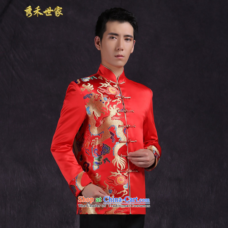 Sau Wo Saga Chinese marriage for men with the bridegroom TANG Sau Wo Service Pack summer collar warm classical-hi-marriage bows dress large red , L, Sau Wo family shopping on the Internet has been pressed.
