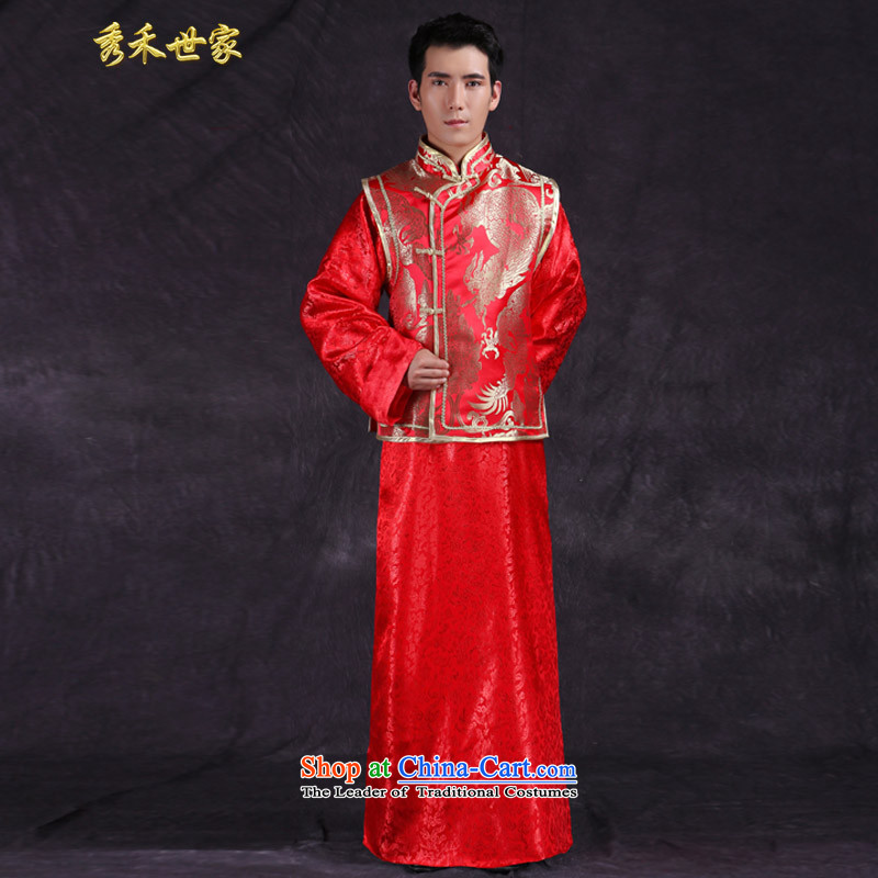 Sau Wo Men Ancient Chinese tunic, Saga Furs of red Tang Dynasty Chinese style wedding dress the bridegroom replacing wedding dress Soo-Wo Service Mr Ronald large red S, Sau Wo family shopping on the Internet has been pressed.