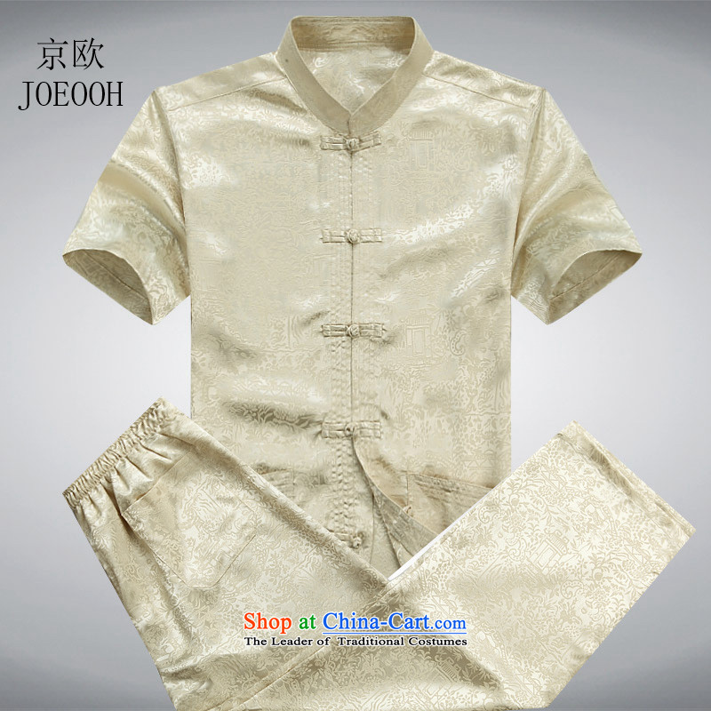 Beijing New European men Tang dynasty short-sleeve packaged along the River During the Qingming Festival  Chinese men's shirts, summer clothing men China wind GOLD SUITE XXL/185, (Beijing) has been pressed. OOH JOE shopping on the Internet