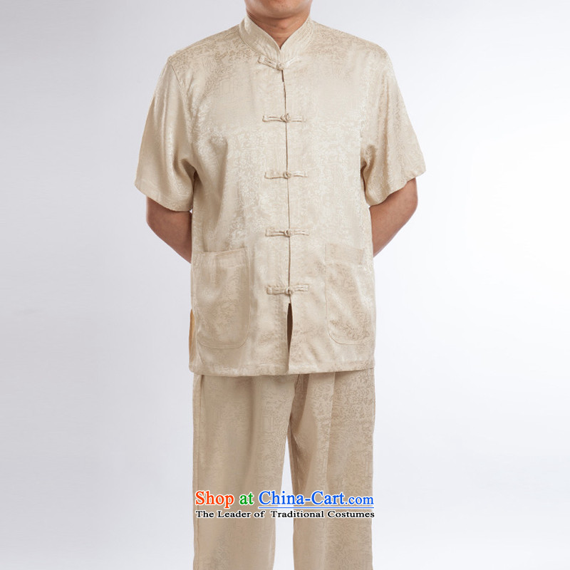 2015 new half sleeve collar male summer improvement of ethnic Chinese male short-sleeved Tang dynasty beige set of 180