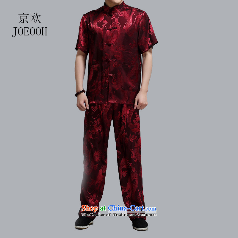 Beijing New European men short-sleeve kit in the Tang dynasty older summer very casual Tai Lung short-sleeved T-shirt large red?XXL_180 Shirt
