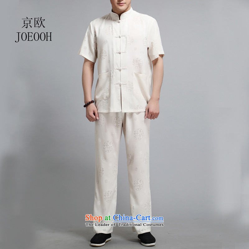 Beijing Summer Europe New Ma round dragon short-sleeve packaged in Tang Dynasty older men relaxd casual shirt cotton linen clothes rice white XL/175, Putin (JOE OOH) , , , shopping on the Internet