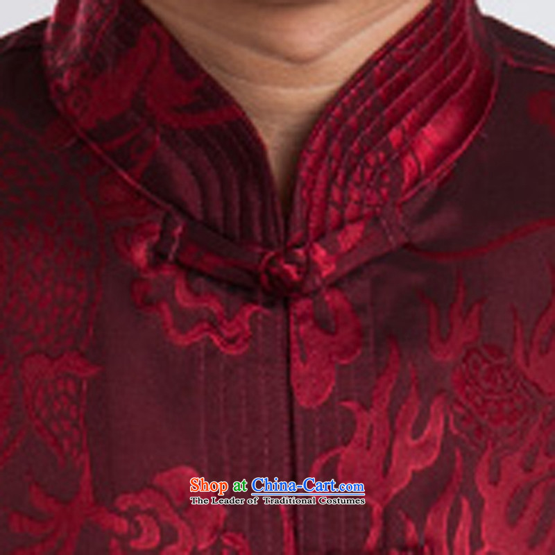 The spring and summer of 2015, replacing men Tang dynasty short-sleeved T-shirt, Tang dynasty older men and national costumes red 175, Hei concentric , , , shopping on the Internet