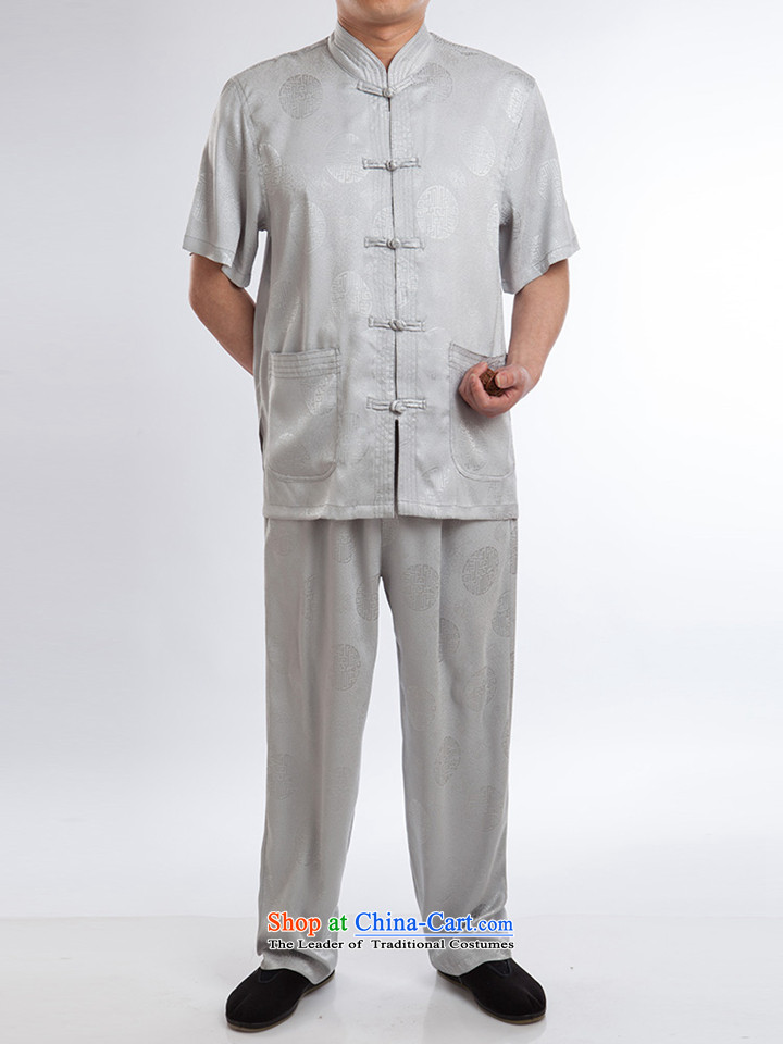 Tang Dynasty men in summer older Chinese shirt silk short-sleeved disc collar gray set of detained 180 pictures, prices, brand platters! The elections are supplied in the national character of distribution, so action, buy now enjoy more preferential! As soon as possible.