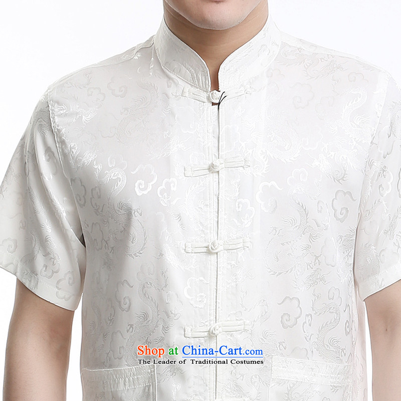 The new package Tang dynasty men's short-sleeved summer, Tang dynasty men short-sleeved silk auspicious figure advanced silk, Yunlong White 175 hi concentric , , , shopping on the Internet